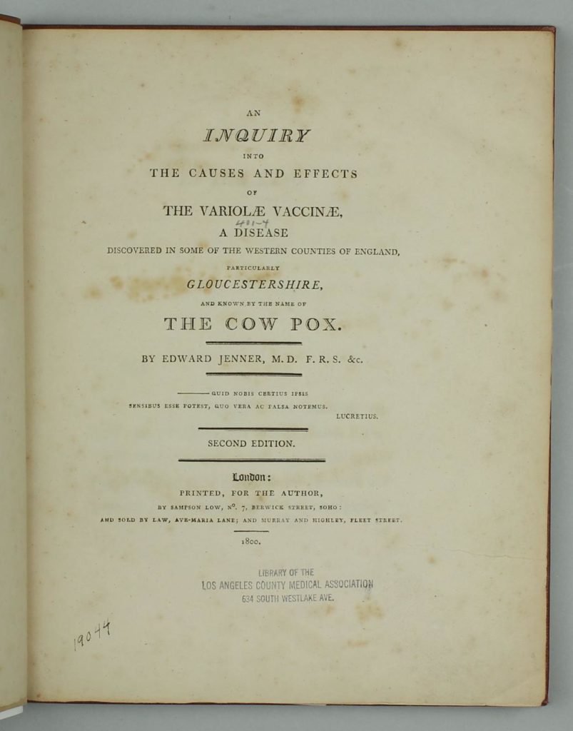 "An inquiry into causes and effects of the variolae vaccinae", seconda edizione