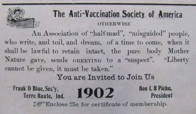 Manifesto anti-vax dei primi del '900.