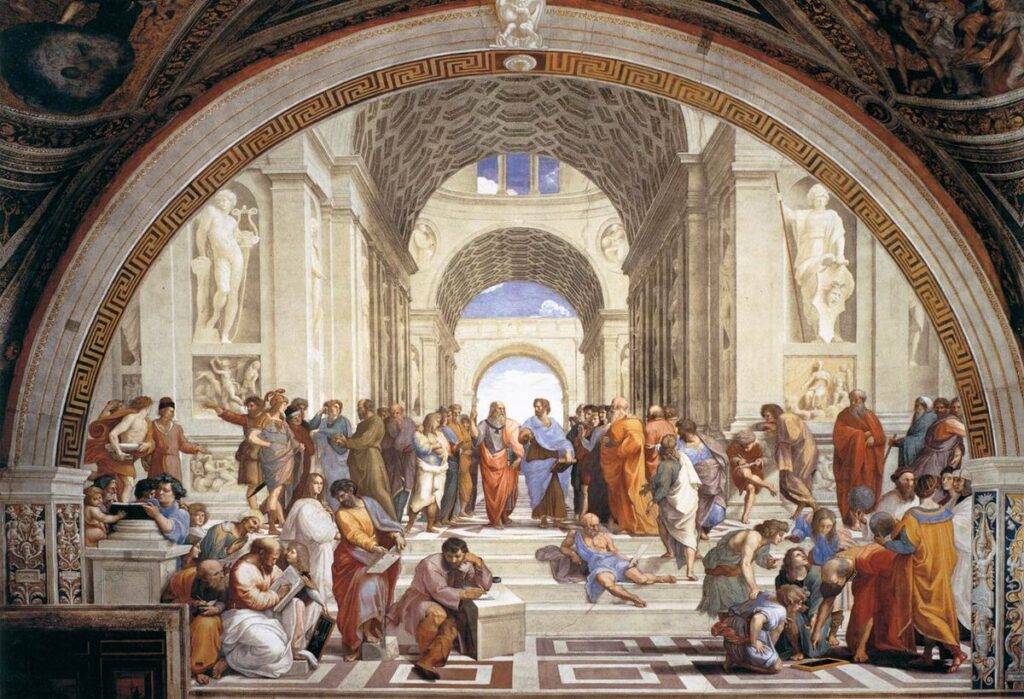 Raffaello Sanzio, School of Athens, debate on life definition