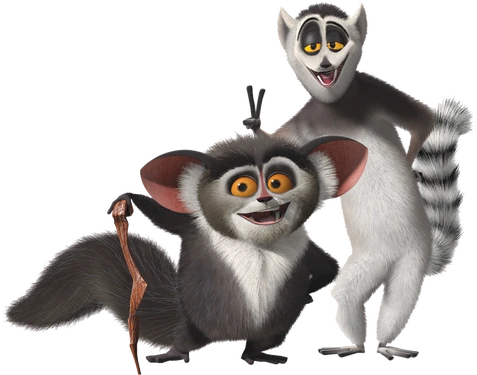 Dal film d'animazione Madagascar (2005): Maurice è un Aye-aye e Re Julien è un Lemur catta.